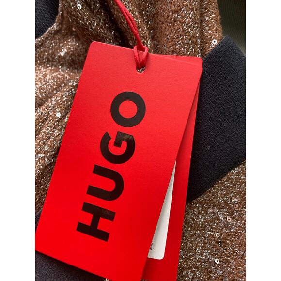 NWT Hugo Boss Womens Gold Glitter Knit Pants Sz L . Lurex - Picture 7 of 12